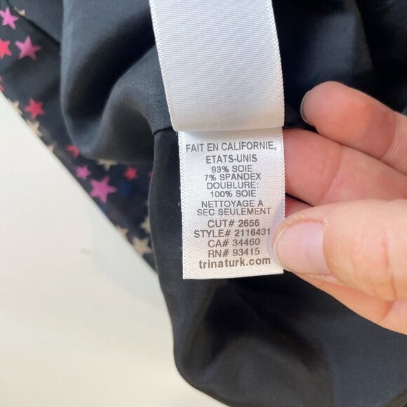 Trina Turk Womens Sleeveless Silk Halter Mini Dress Black 2 Star Print Pleated - Picture 8 of 9